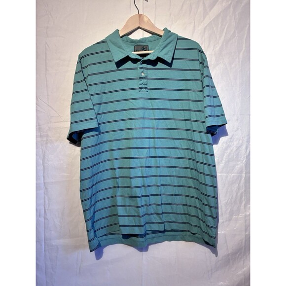 Nomad Other - Bixby Nomad Men’s Polo Shirt XL Teal Blue Striped Short Sleeve Casual